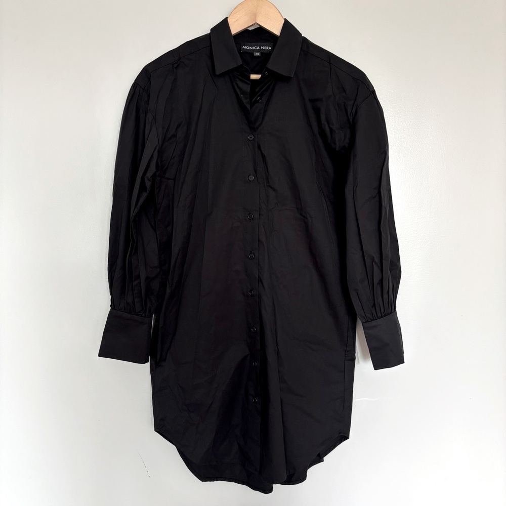 Monica Nera Black Cotton Poplin Oversized Button Down Shirt Dress Made in Poland